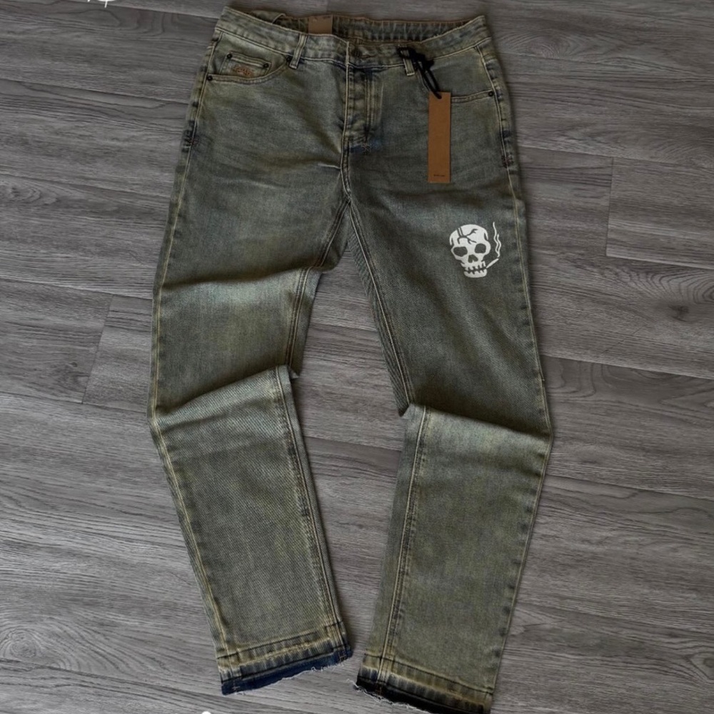 Men's Green Jeans with Skull Design